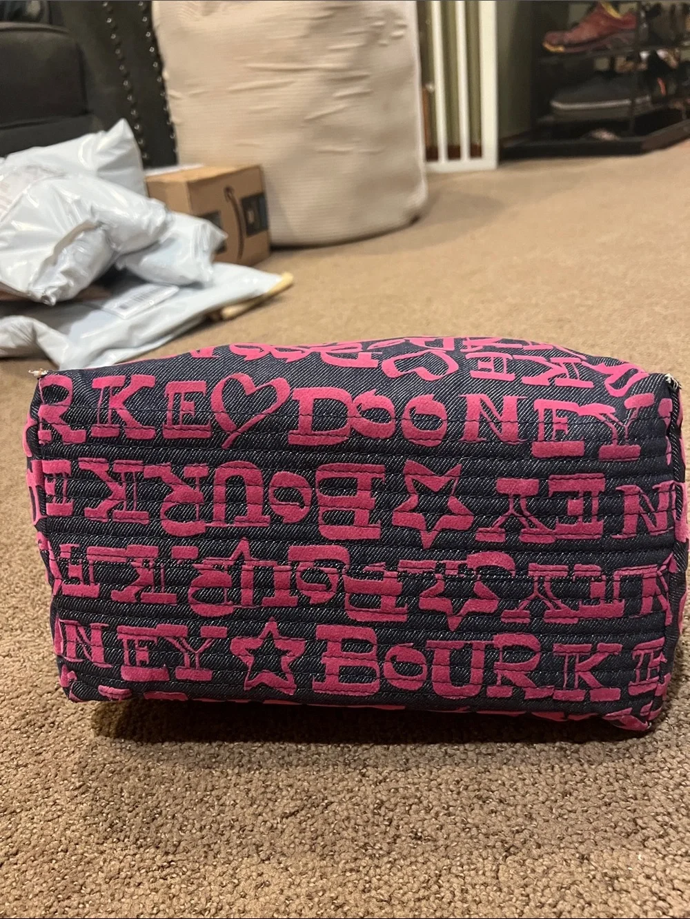 Dooney & Bourke Logo Hobo Bag Pink Navy Canvas Leather Y2K Shoulder Bag